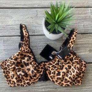 Women's Avenue Animal Print Plus Size Bra, with Lace Accents, Sz 44E/DD